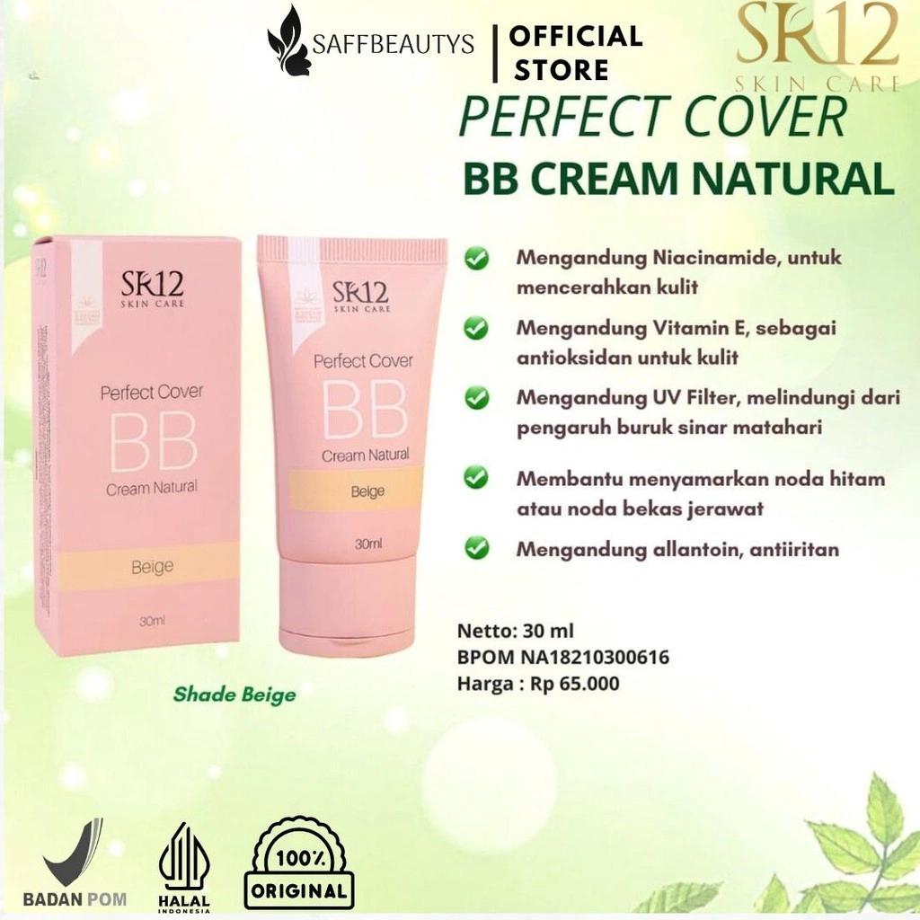 BB Cream SR12 Perfect Cover Natural Look Spf 20 Menutupi Flek Hitam Bekas Jerawat Mencerahkan Kulit Wajah