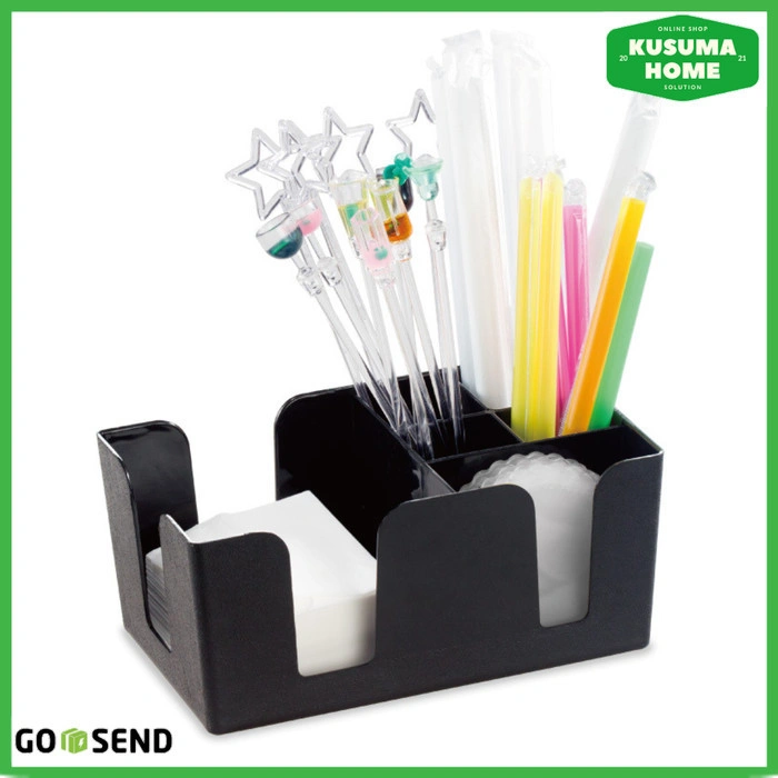 Tempat Tisu Meja dengan 5 Kompartemen Organizer Napkin Holder Praktis untuk Sedotan Sendok dan Peralatan Makan