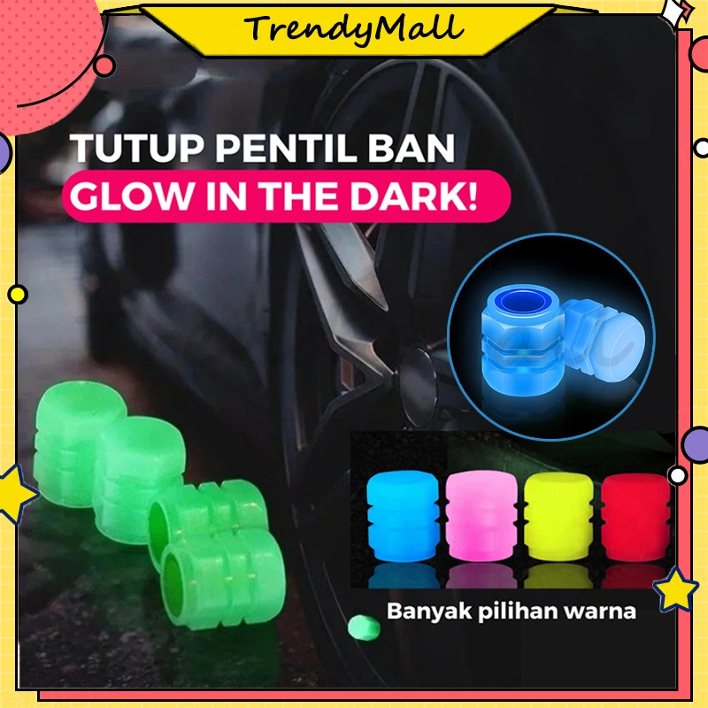 Tutup Pentil Ban Mobil Motor Neon Luminous Valve Cap 4 PCS