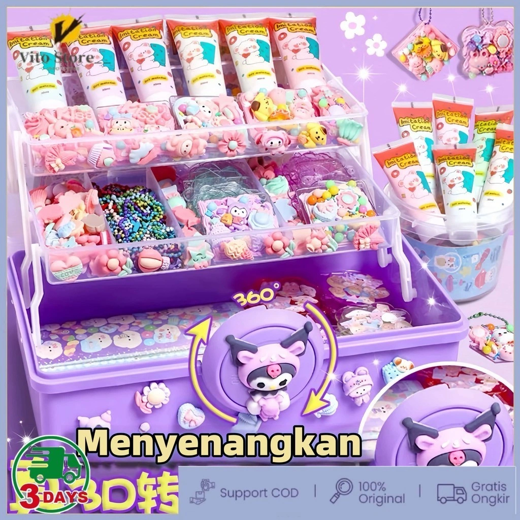 （COD）825 PCS DIY Deco Lem Krim Stiker Deluxe DIY Krim Tanah Liat Set Lengkap Alat Tenda Tangan Stiker Dengan Anak Perempuan Dan Mainan Anak-anak