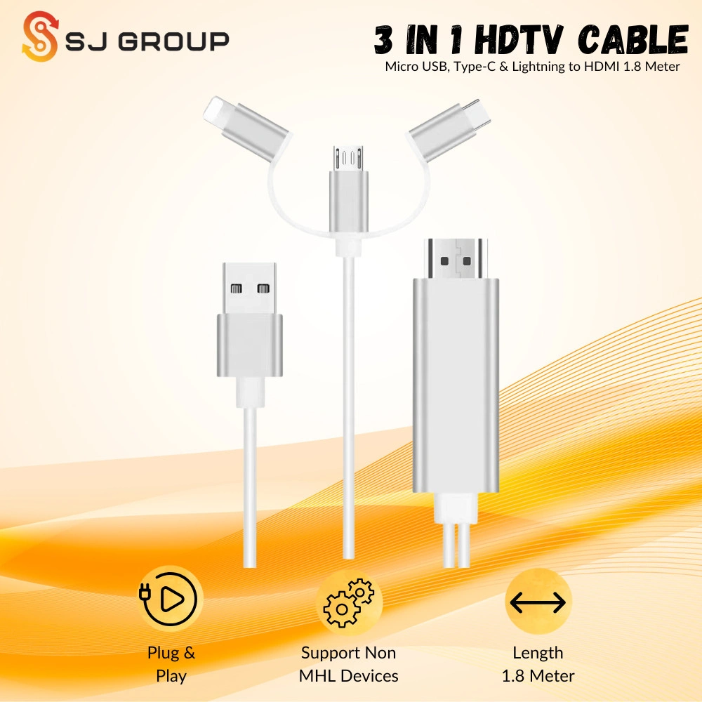 Kabel HDMI 3 in 1 Micro Usb Type C Lightning HDTV Cable Android Tablet Screen Mirroring