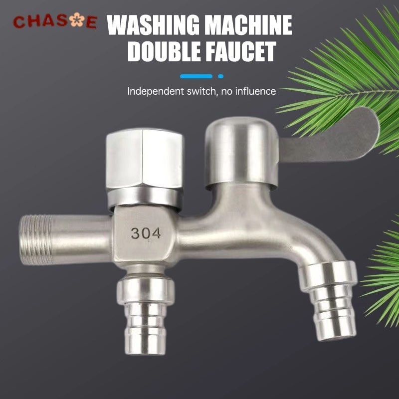 【COD✨】Kran Cabang Engkol Double Faucet Stainless SUS 304 Anti Karat / Kran Cabang Keran Air Mesin Cuci Wastafel Dalam Dinding Stainless /CHASOE