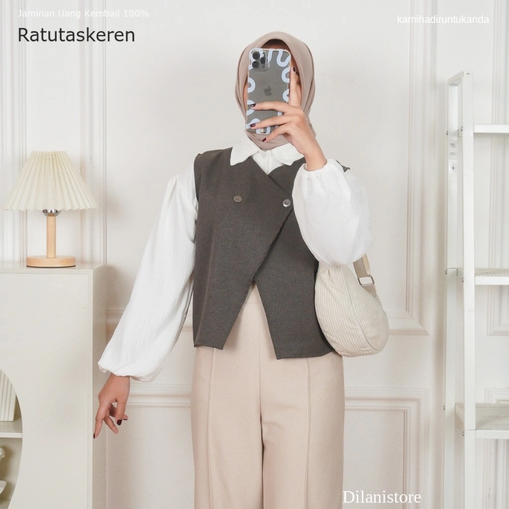 Atasan RIK NUNA VEST / VEST BASIC WANITA / Vest Linen Atasan Wanita Crop Nuna Vest Tanpa Inner Keren