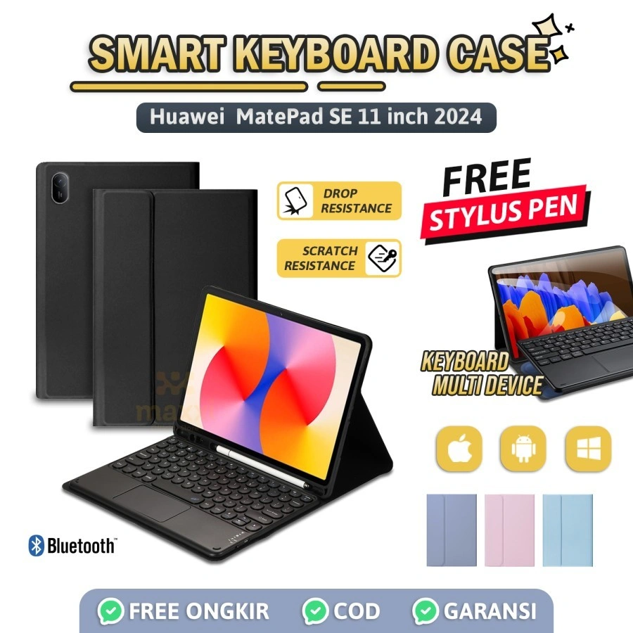 Case Huawei MatePad SE 11 inch 2024 PaperMatte Casing Smart Keyboard Touchpad Bluetooth Cover Slot Pen Standing Stand Bonus Stylus