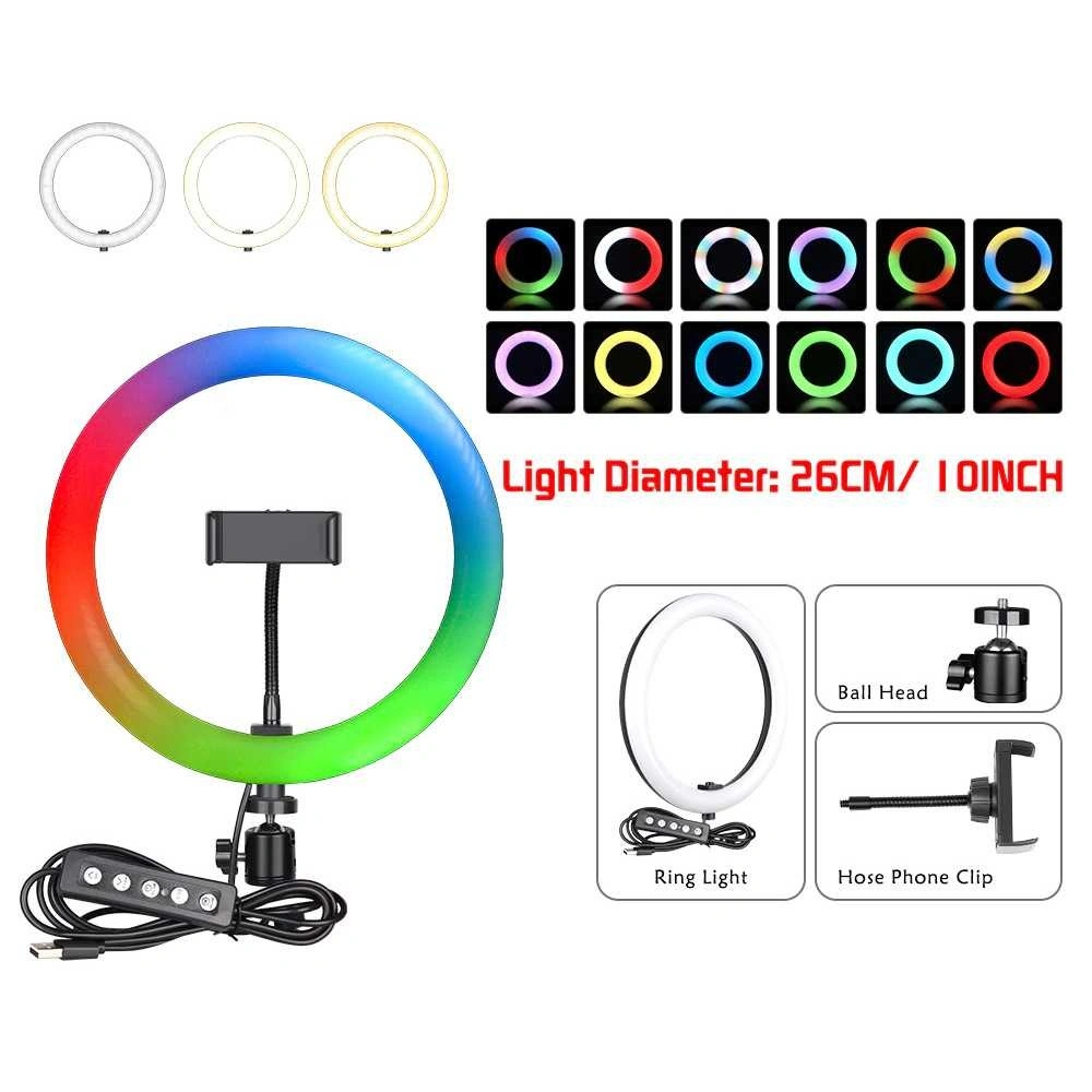 Digap Lampu Ring Light LED RGBW Color Phone Holder 26cm 10W - MJ26