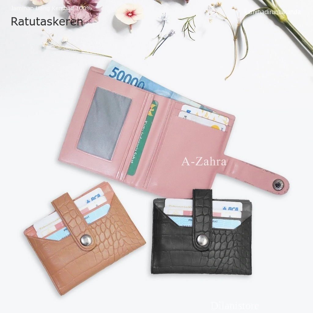 DOMPET ZAMZAM 038 GENIE  WALLET DOMPET KARTU MODEL CROCO  / DOMPET UANG DAN KARTU MINI / DOMPET MINI KANCING DETAIL CROCO / GENIE WALET WANITA SILVANIA /DOMPET LIPAT KARTU KECIL KEREN
