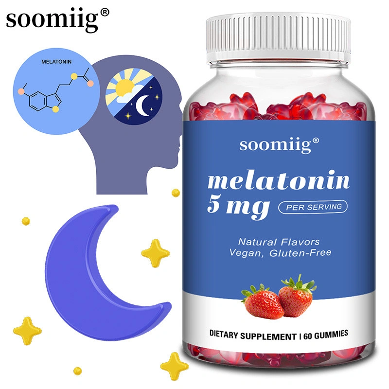 Sleep Gummies dietary supplement with 5 mg of melatonin per serving to help support healthy sleep patterns. Vegan and gluten-free formula for easy consumption