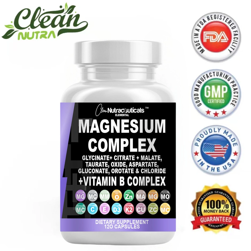 Clean Nutraceuticals Suplemen B6 Dan Magnesium All-in-one Terbaik, Mengandung 500 Mg Elemental Magnesium, Vitamin B Kompleks Lengkap Dengan Seng, Dan Masih Banyak Lagi Untuk Memberikan Dukungan Tidur Dan Relaksasi Bagi Pria Dan Wanita 120pcsCapsules