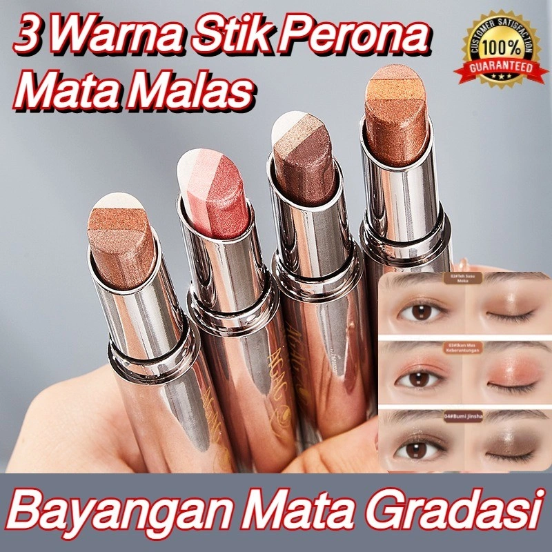 COD  Stik Eyeshadow Gradien Tiga Warna/eyeshadow Tiga Warna Diaplikasikan Dalam Satu Sapuan/tidak Mudah Rontok, Pearlescent Halus/eyeshadow Gradien Tiga Warna Cerah Dalam Satu Sapuan Eyeshadow Merah Muda Malas Riasan Mata Lengkap