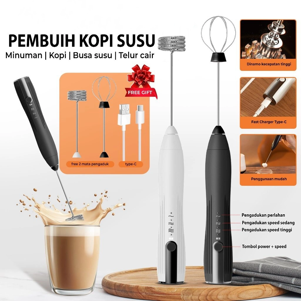 3IN1 Pembuih Susu Kopi Electric Mixer Hand Mixer Portable  4Watt Blender Milk Coffee Pengocok Telur