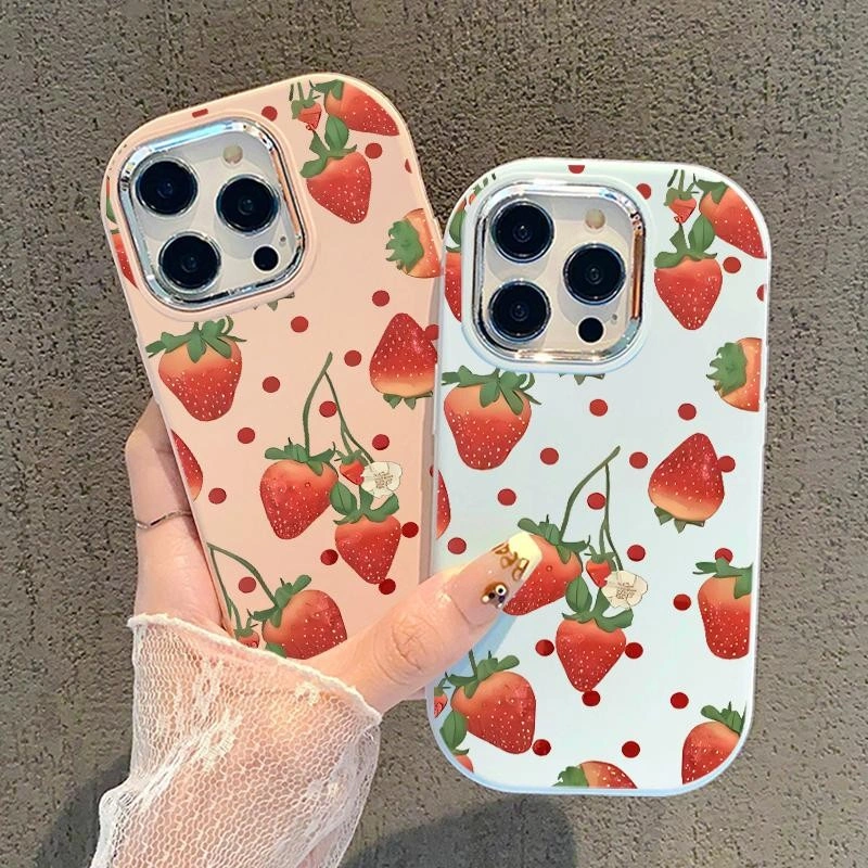 Casing Hp For Realme Narzo 50A Prime Narzo 50 5G GT Master Narzo 20 Narzo 20A Narzo 30 5G Narzo 30A Narzo N53 Narzo N55 Case Silikon Oval Metal Lens Anime Strawberry Sofecase