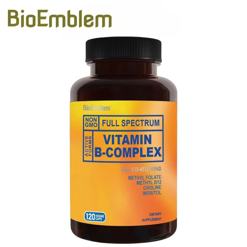 BioEmblem Vitamin B Complex Capsule (B12, B1, B2, B3, B5, B6, B7, B9, Folic Acid & Biotin) 120pcs Reduce Stress & Supports Better Moods ,Assists Nervous System Health & Energy Mengurangi Stres, Membantu Kesehatan Sistem Saraf