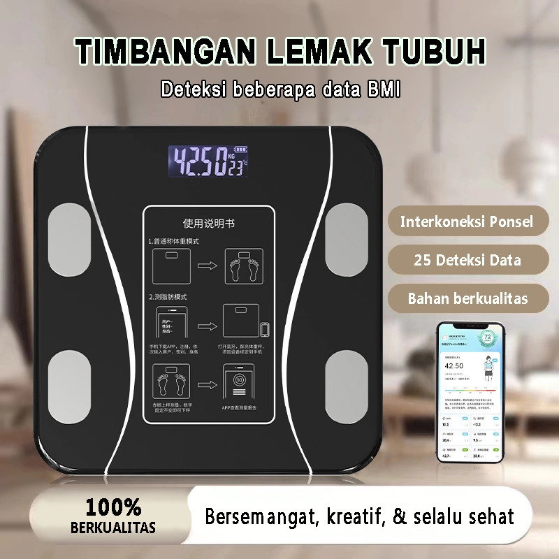 Timbangan Badan Digital Bluetooth USB Tempered Glass Smart Body Fat Scale 180KG