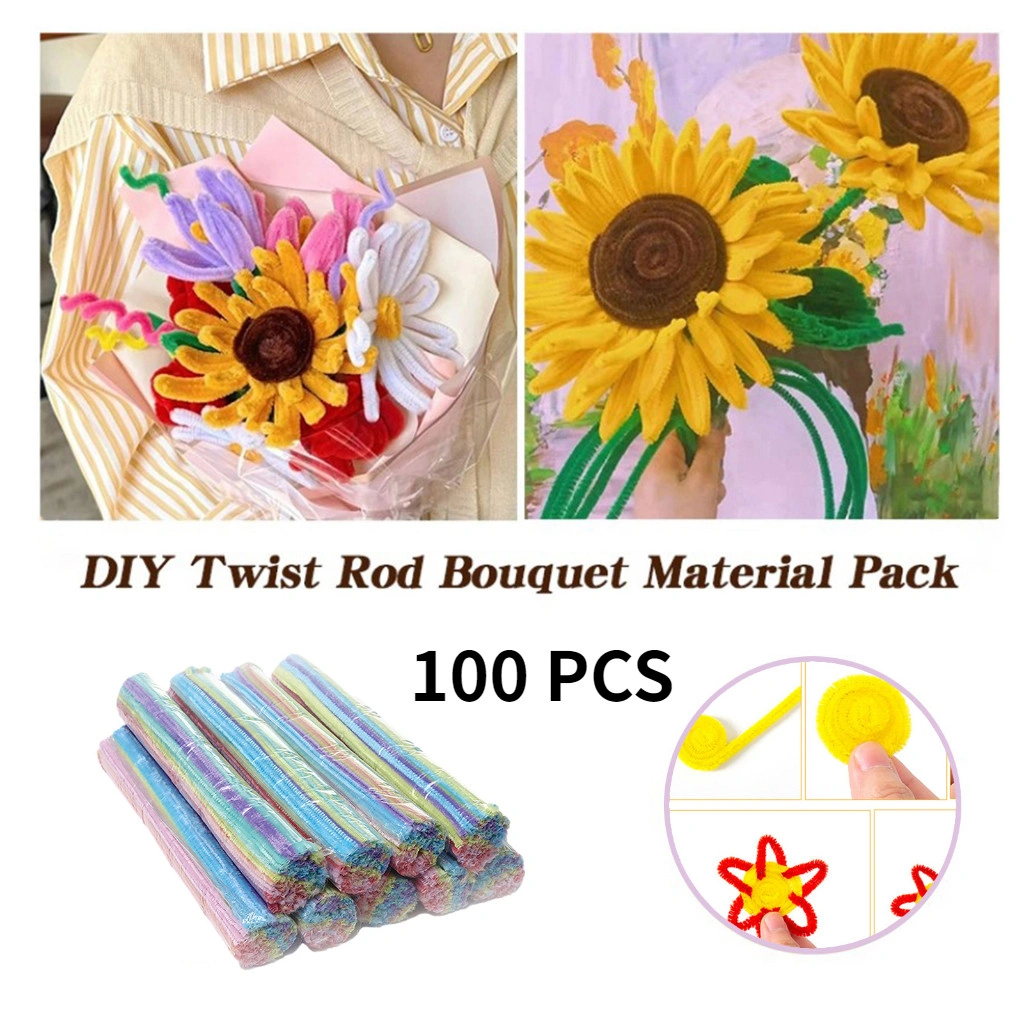 [Pengiriman 24 Jam] COD 100 Pcs/Set Twist Stick Pipe Cleaner Flower Agent Fluffy Soft DIY Berbagai Artworks Meningkatkan Kemampuan Tangan Dalam Chenille Batang