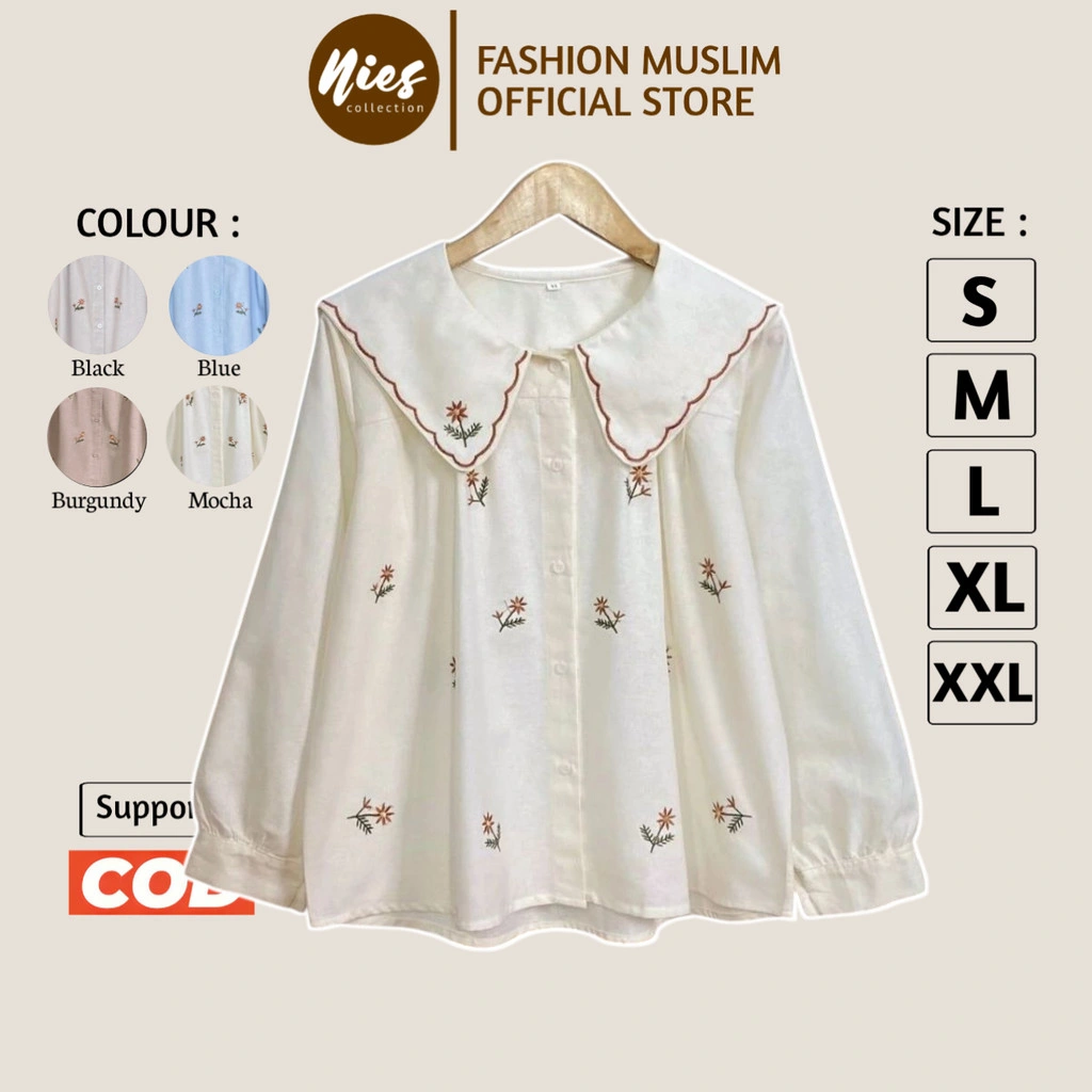 Marina Embroidery Kemeja Bordir - LD 120 110 104 98 92 - Atasan Wanita Bahan Linen