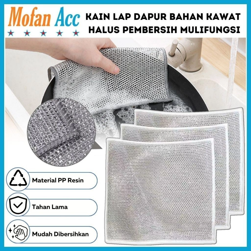[DARU] Kain Lap Dapur Bahan Kawat Bentuk Petak Sikat Cuci Piring Pembersih Noda Membandel Kerak Kompor Hood Meja Panci Gelas Kuali Wajan Wastafel Sink Peralatan / Cleaning Cloth Metal Wire / Serbet Serabut Halus Lembut Penghilang Kotoran Multifungsi