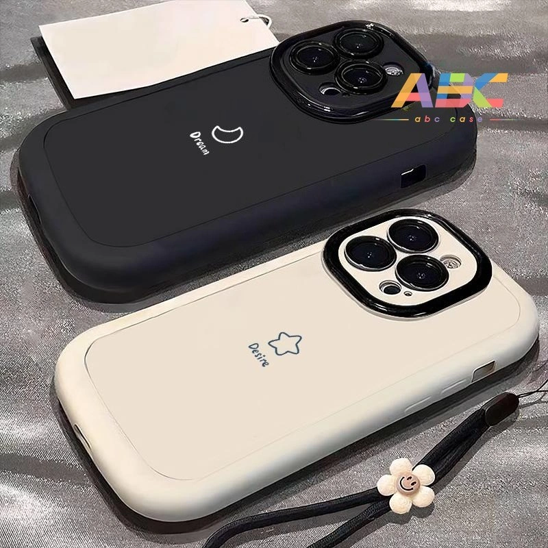 Casing HP simpel motif bintang dan bulan Untuk iPhone 16 13 11 15 pro xs XR 15 14 plus 11 12 13 14 pro max 7+ 8+ Xs Max Case Silikon Lembut Full Body – Nyaman di Tangan & Ada Tali Gantung 01054 01055