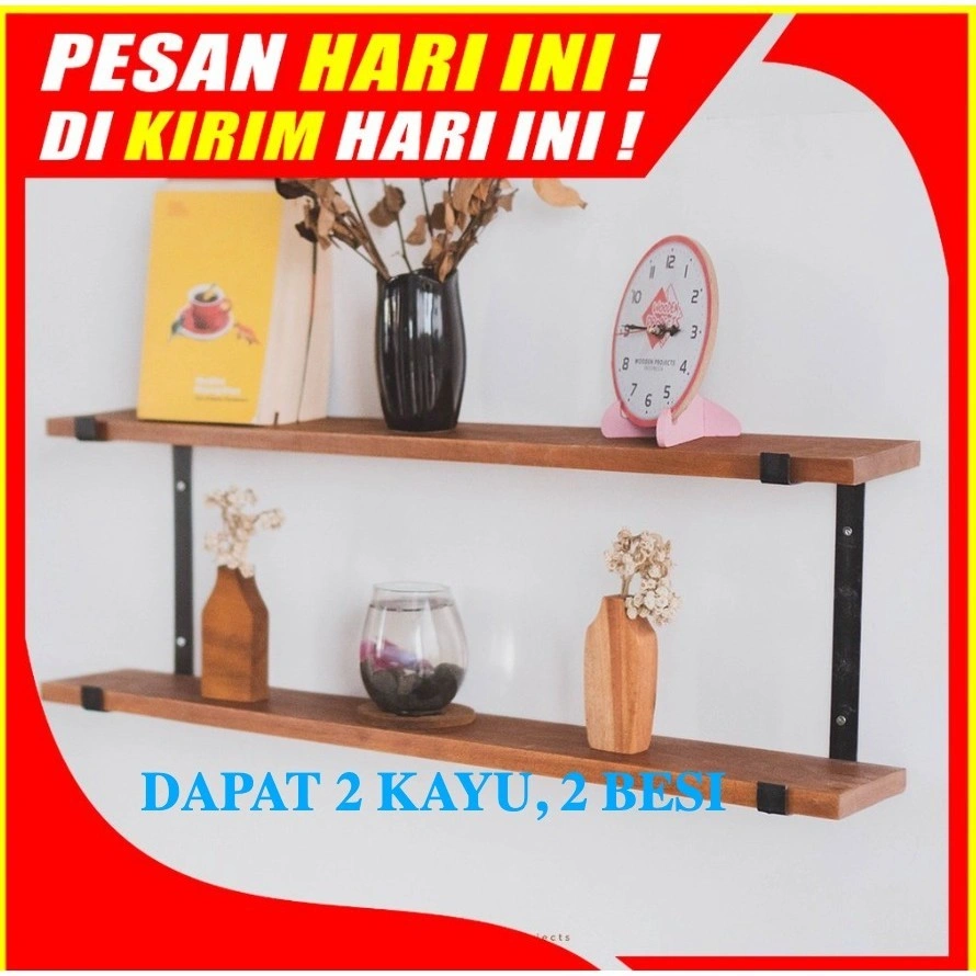 (H31) Rak kayu ambalan kayu minimalis tanpa bor serbaguna bisa untuk papa dinding tv, dapur, buku, hiasan, foto, perkakas, ruang tamu, kamar mandi, dekorasi rumah, makeup, sabun, jati belanda promo gratis diskon ongkir free bubble wrap