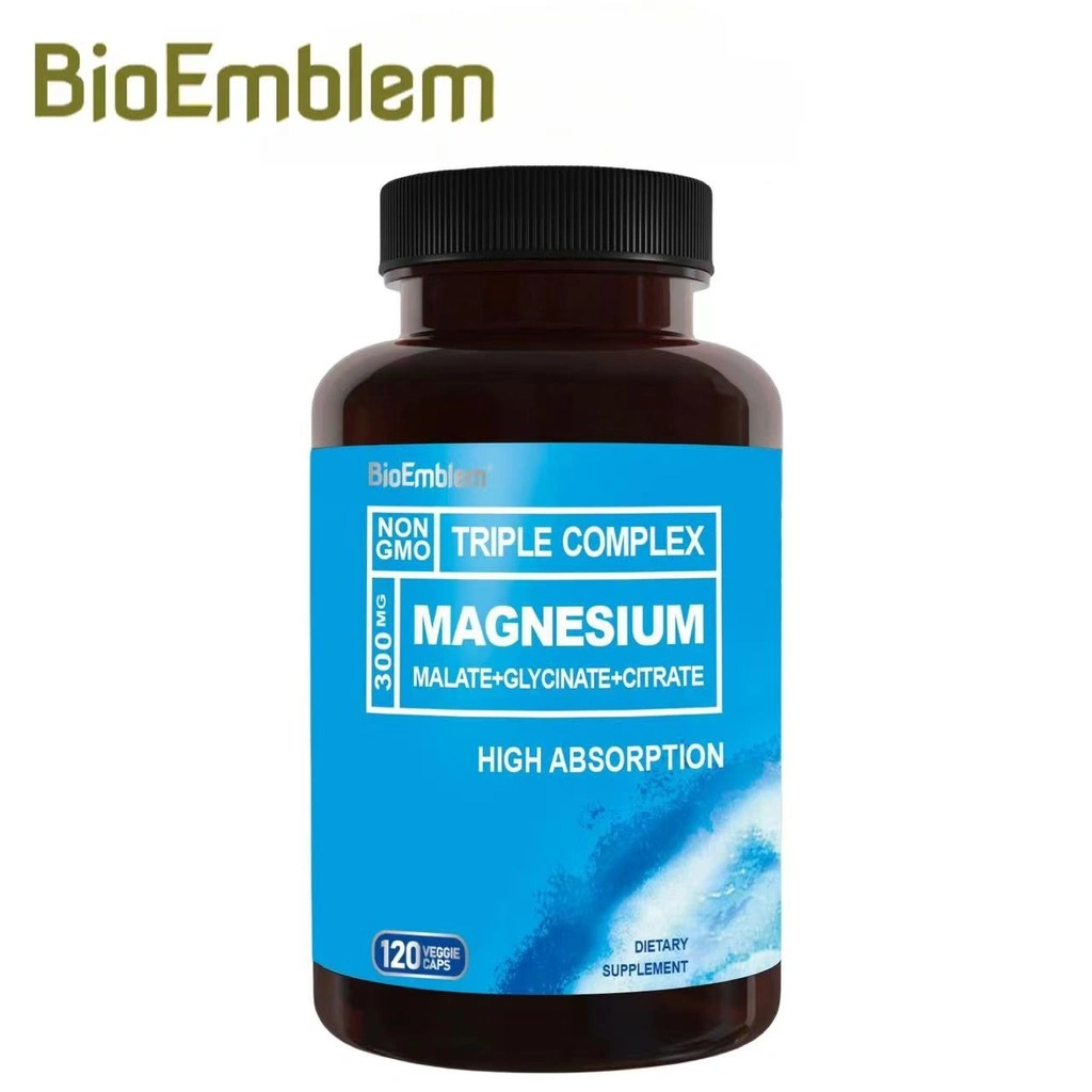 BioEmblem Triple Magnesium Complex | 300 Mg Magnesium Glycine, Malate and Citrate for Muscle Relaxation, Sleep, Calmness, and Energy Dan Sitrat Untuk Relaksasi Otot, Tidur, Ketenangan, Dan Energi 120PCS