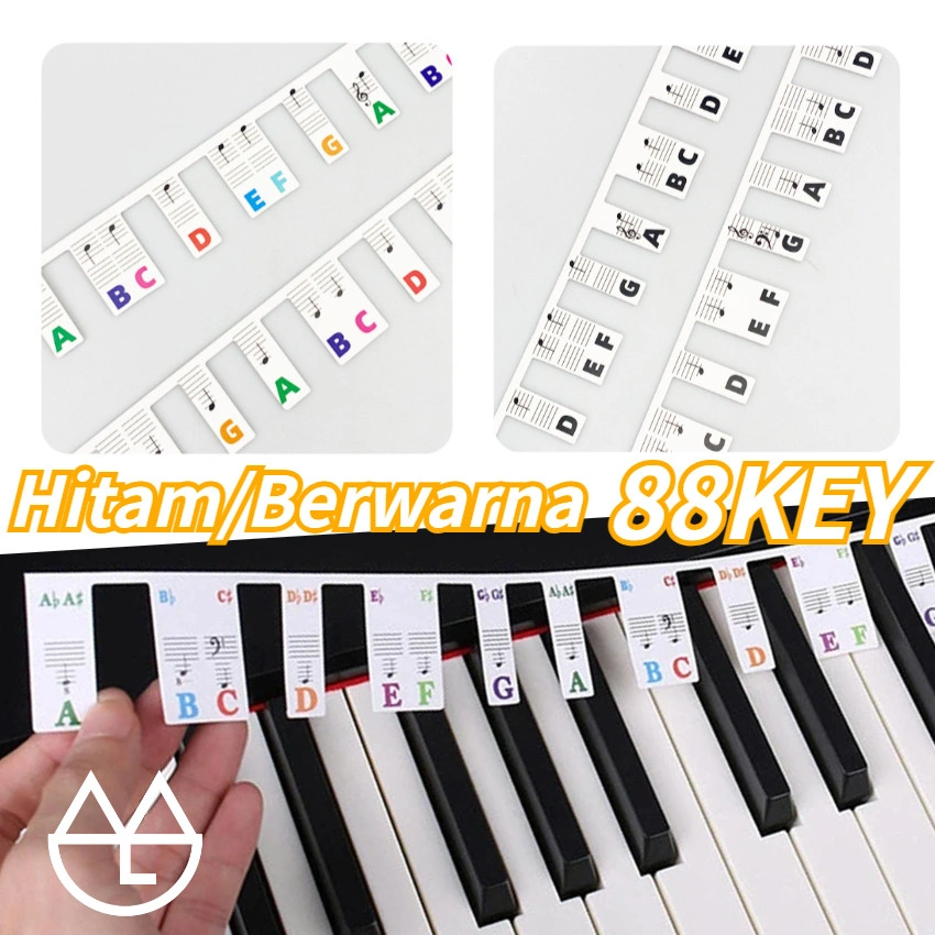 88 Key Stiker Tuts Piano Keyboard Dapat dilepas / Dapat digunakan kembali Hitam/Berwarna
