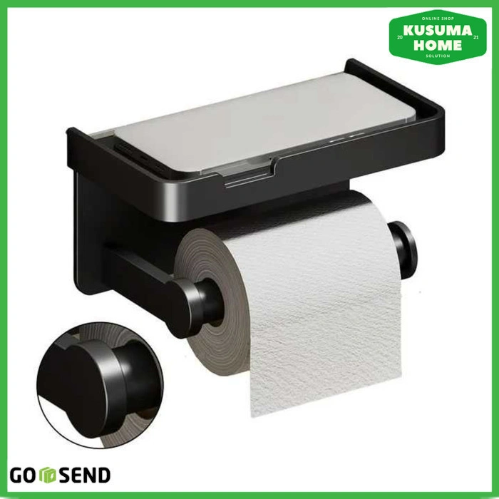 Gantungan Tisu Kamar Mandi Aluminium Moshang Roller Tisu Toilet Paper Minimalis Anti Karat dan Praktis - Hitam