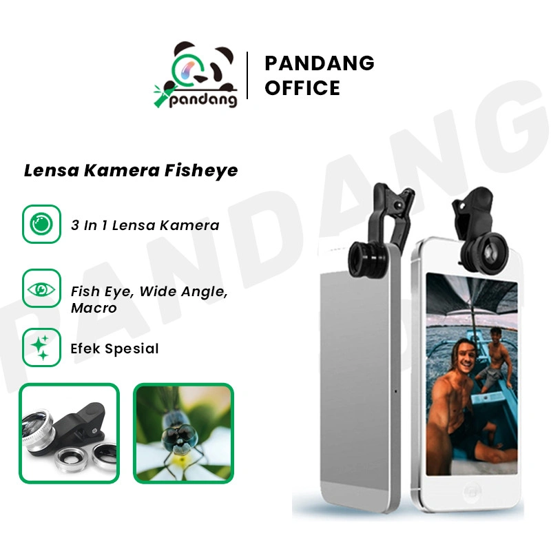 Pandang 3in1 Lensa Kamera Fisheye / Wide Angle / Macro / Zoom Dengan Klip on Untuk Smartphone