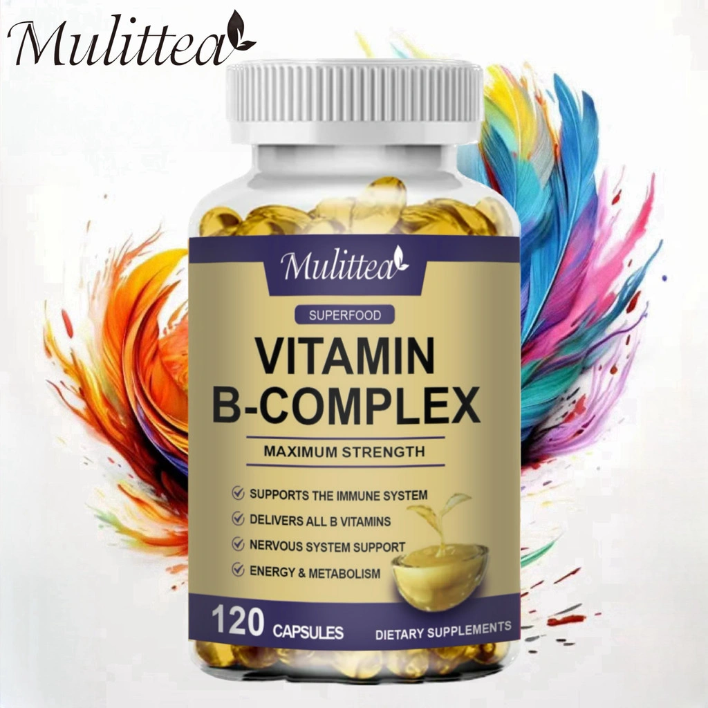 Mulittea Vitamin B Complex Capsules (B12, B1, B2, B3, B5, B6, B7, B9, Folic Acid & Biotin)Vitamin B Complex 120pcs Reduce Stress & Supports Better Moods ,Assists Nervous System Health & Energy