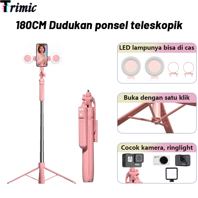 Trimic 1.8m Selfie Stick 7 Tombol Remote Bluetooth 4 Kaki Tongsis Tripod Tripod HP Kamera DSLR Tongsis 4 Leg Stainless Steel Tongsis Tongkat Selfie Dengan 1/4 Adaptor