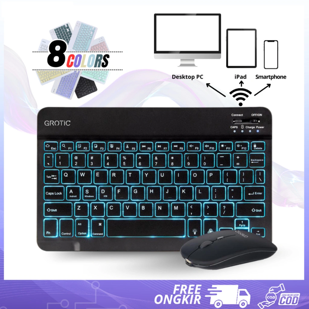 ALOHILOHI Keyboard Mouse Set Wireless Bluetooth LED Backlight 2.4GHz 10 inch For Laptop PC Tablet Mobile Phone