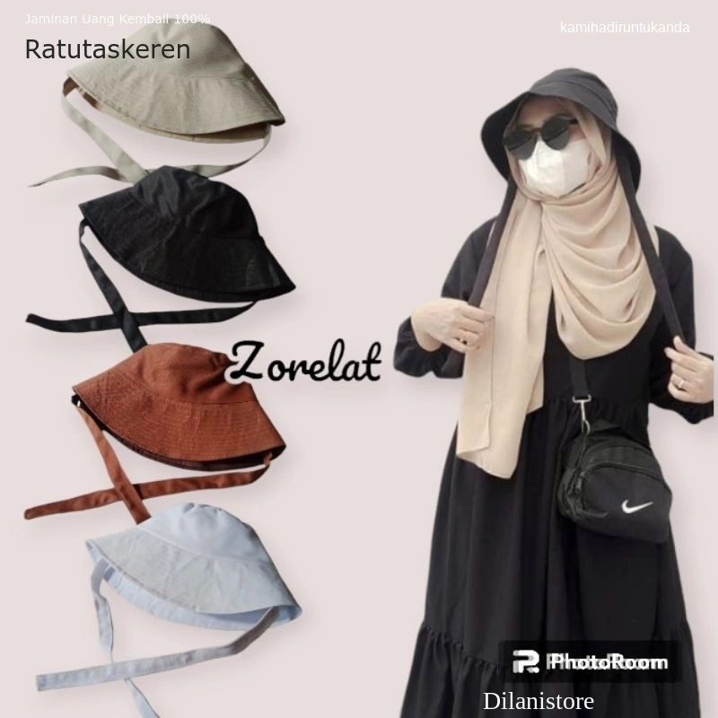 Wide Bucket RIK1124 Hats tali panjang topi pantai hijabers dewasa wanita Keren