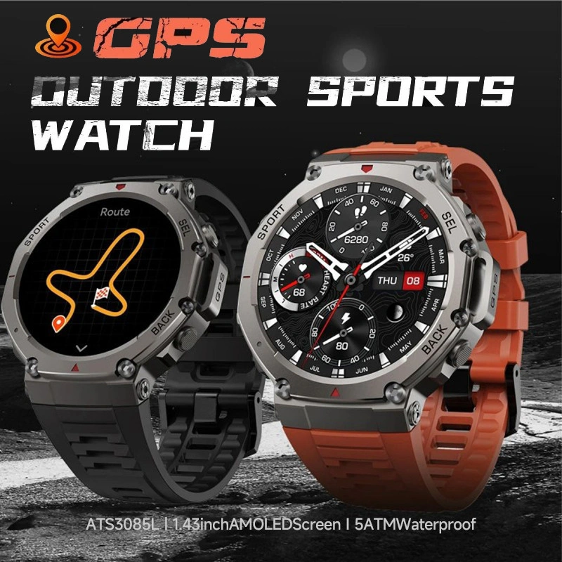DM58 Men Smartwatch 5ATM Waterproof | GPS Map | 1.43 Amoled | Compass | Bluetooth Call Altitude Air Pressure Sleep Monitoring  Sport Smartwatch