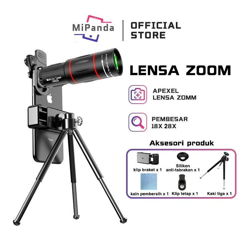 Mipanda Lensa Kamera Hp Apexel 18x/28x Zoom vlog Paduan Aluminium Tripod Teleskop Clearance