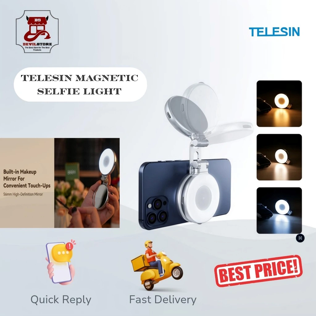 Telesin C03 Magnetic Selfie Ring Light Lampu Selfie LED Built in Make Up Mirror