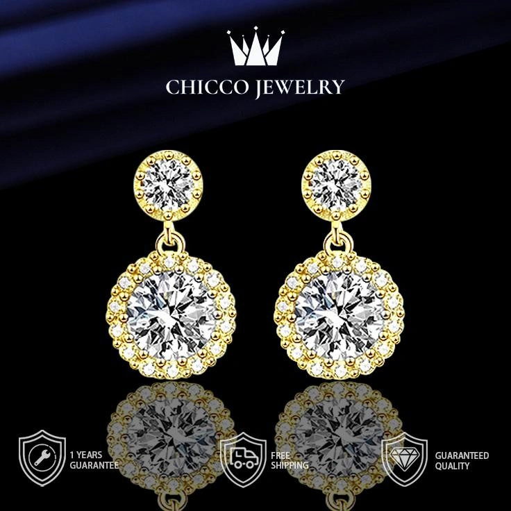 Anting wanita berkilau zirkon anting gantung berkualitas tinggi sederhana dan cocok untuk berbagai gaya anting bulat berkilauan gaya Korea yang modis aksesori wanita CHICCO JEWELRY anti luntur anti perubahan warna garansi 1 tahun COD 113