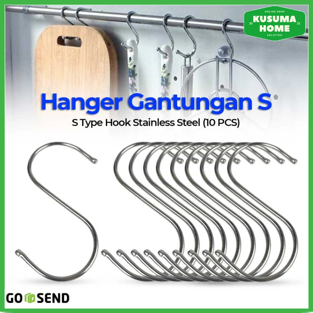 Gantungan Serbaguna Stainless Steel S Hook 10 Pcs Untuk Dapur Kamar Mandi Jemuran Baju Barang Multifungsi Anti Karat