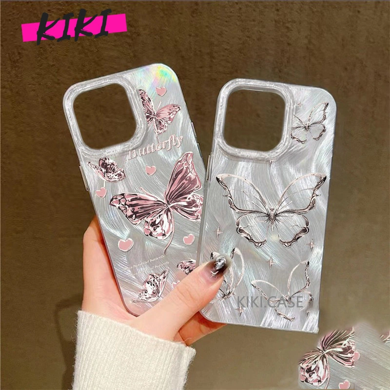 Casing Kompatibel Untuk iPhone 11 Kupu-kupu Glitter Merah Muda 7plus 8plus x xr xs max 11pro 12 13 14 15 16 11promax case iphone 13 Casing ponsel yang sederhana bergaya anti jatuh dan terlihat menawan