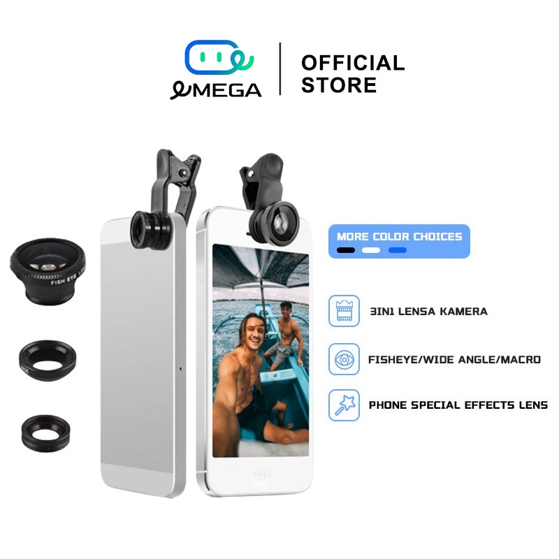 eMEGA 3in1 Lensa Kamera Fisheye / Wide Angle / Macro / Zoom Dengan Klip on Untuk Smartphone