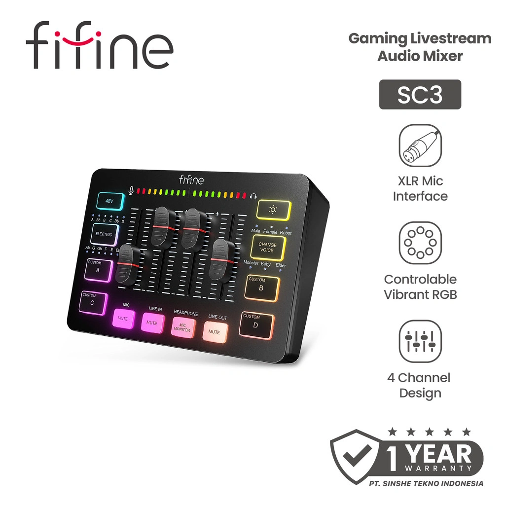 Fifine Ampligame SC3 Audio Mixer Sound Card RGB for Gaming Recording Live Streaming