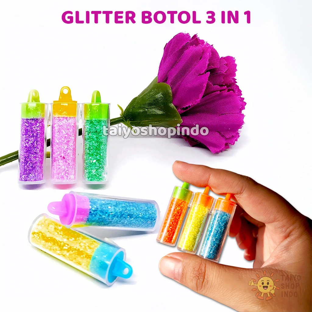 TAIYO Glitter Botol 3 In 1 Serbuk Warna Warni Slime Nail Art Clay Serbaguna Bottle Kecil Mainan Anak-RANDOM