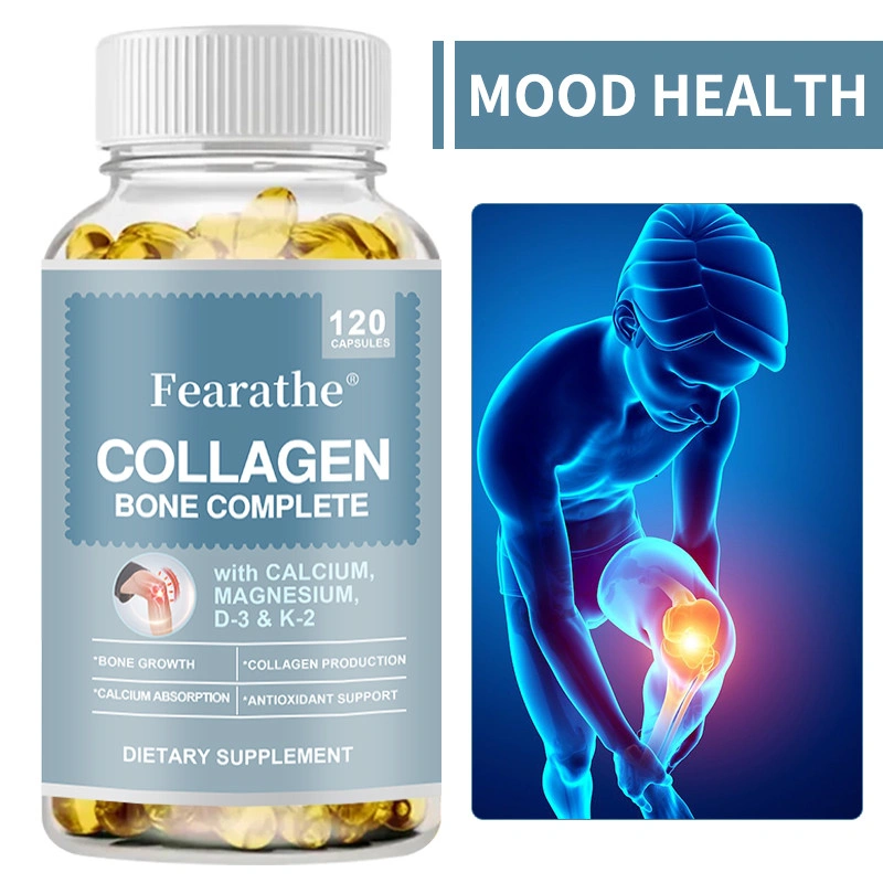 Kapsul kolagen lengkap mengandung kalsium nabati, magnesium, vitamin D3 dan K2 untuk meningkatkan produksi kolagen tulang dan sendi