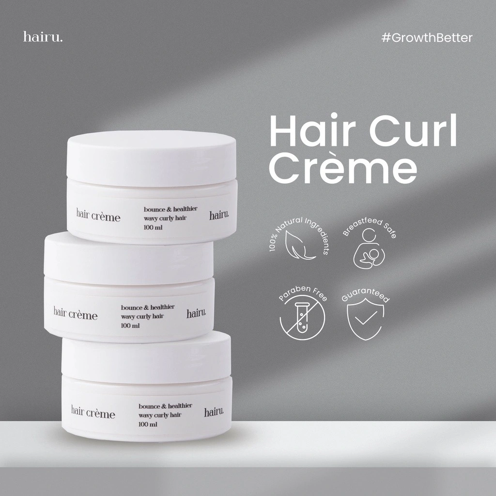 HAIRU Hair Curl Creme Pria Wanita Rambut Keriting Gelombang Defining Cream Vitamin
