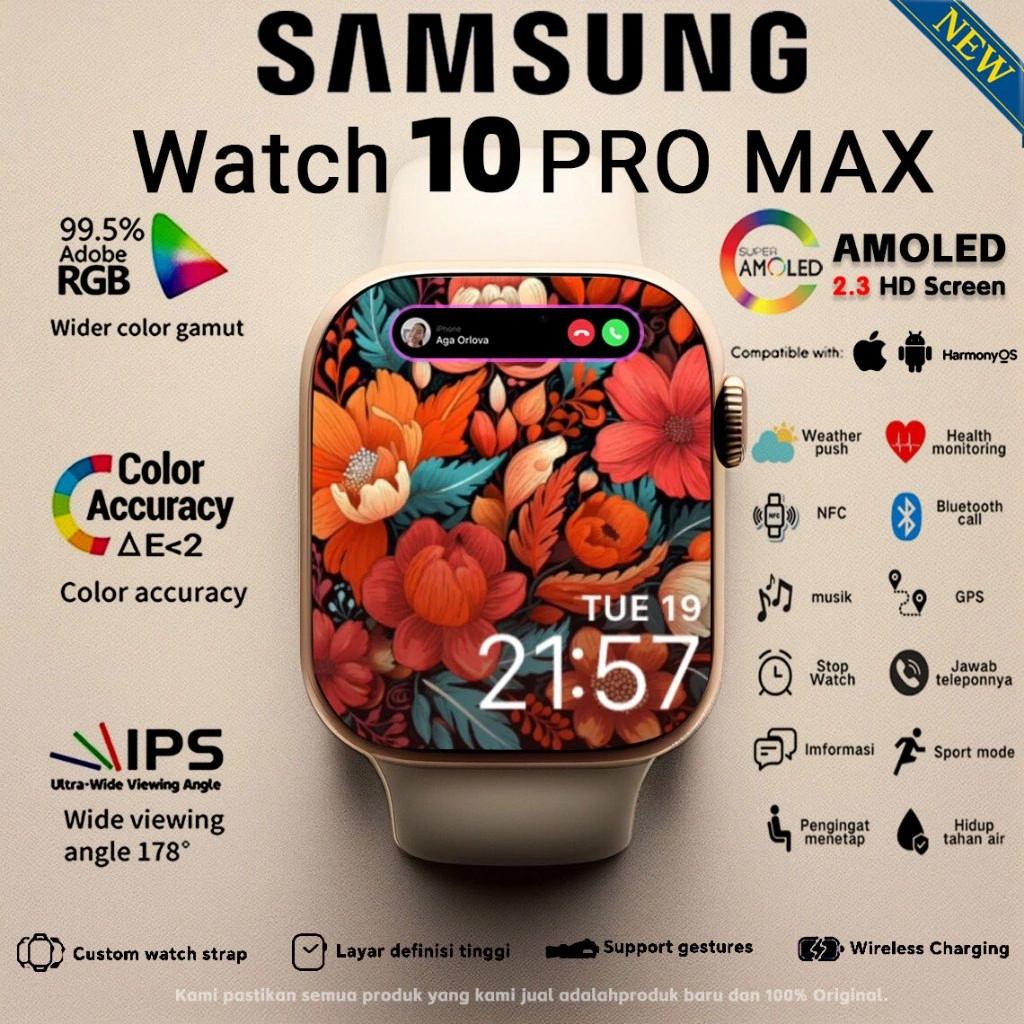 [100% Original✅Garansi 12 Bulan] Samsung Smartwatch X10Max Pria Tahan Air dengan Fitur GPS NFC HD