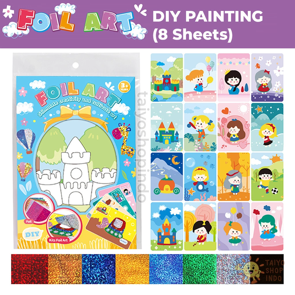 TAIYO DIY Foil Art Painting Dino Princess Animal Karakter Stiker Sticker Melukis Tempel Glitter Art