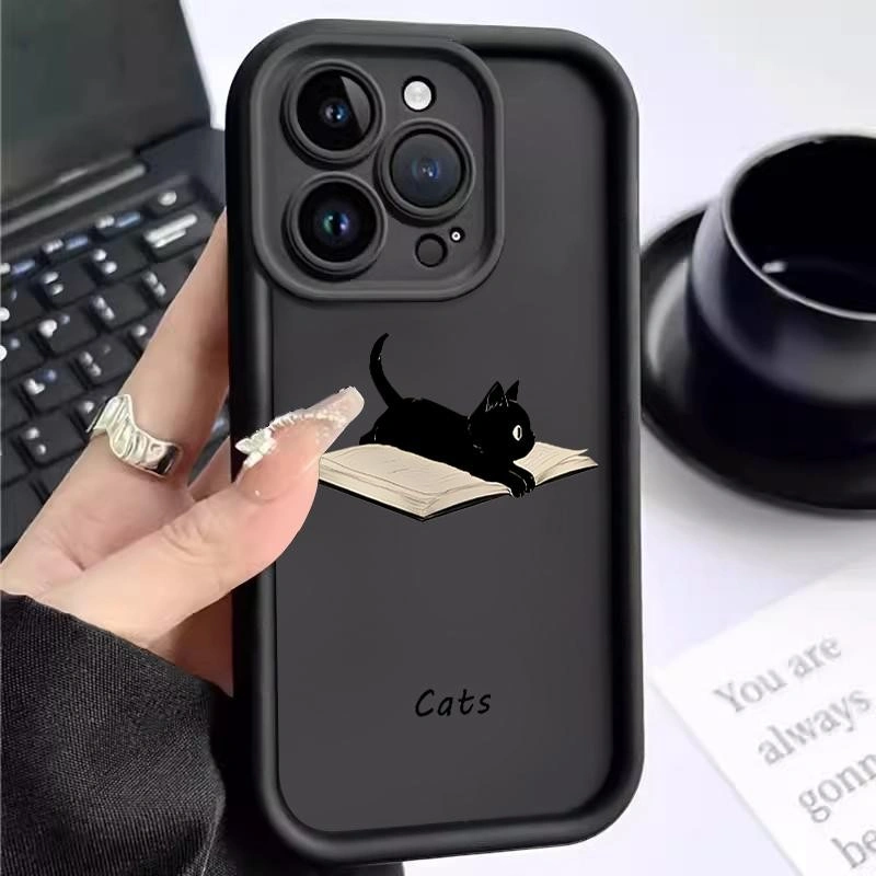 Softcase For Samsung J6 Plus + Prime J7 Pro A02 A022 A03 Core A10 A7 2018 A750 F Grand J2 Ace J4 J415 M02 M022 M21 2020 2021 M30s On7 2016 Case Silicone TPU Artistic Black Cat Lens Protection Casing P