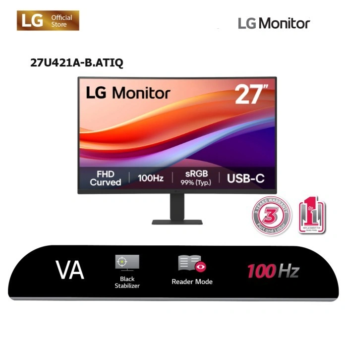 (BEST SELLER ) LG 27U421A-B 27' Curved FHD Monitor with USB-C 100Hz