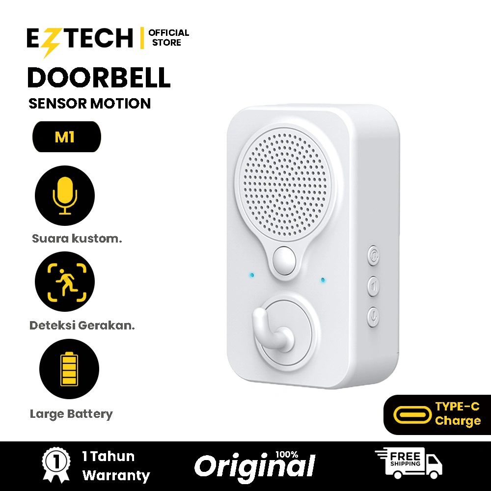 EZTECH Bel Pintu Sensor Motion Sensor Gerak Infrared Otomatis Bunyi 20 Nada Sensor Pintu Inframerah Bisa Rekam Suara