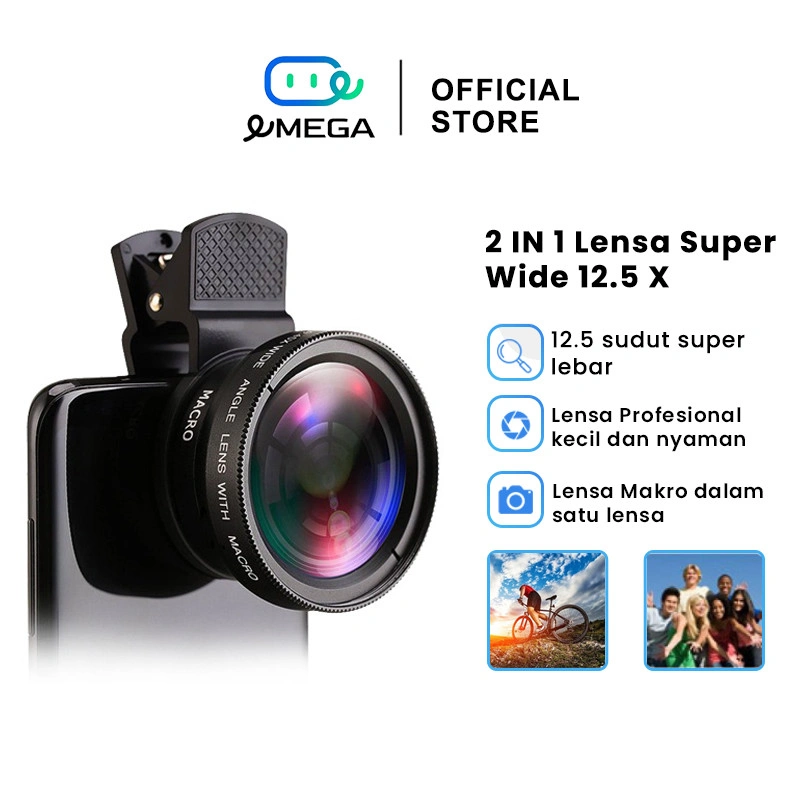 eMEGA 2 In 1 Lensa Super Wide Angle Lens Macro Smartphone Aksesoris Lensa Pembesar 12.5X Camera HP Dengan Klip Untuk Handphone