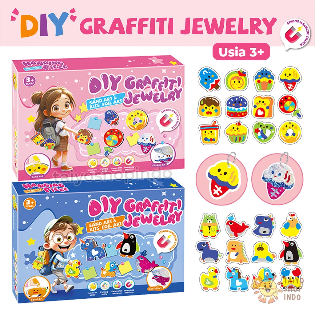 TAIYO DIY Graffiti Jewelry Sand Kits Foil Art Animal Princess Stiker Sticker Magnet Pasir Tempel