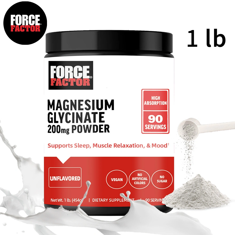 Force Factor 1 lb Bubuk Magnesium Glycinate Mendukung Tidur, Otot, Menghilangkan stres