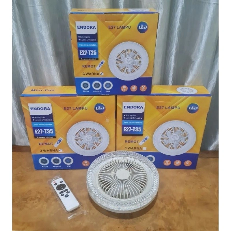 LAMPU LED 35W REMOTE NEW MODEL KRISTAL 3 WARNA SMART FAN LIGHT E27 KIPAS ANGIN 2 IN 1 KIPAS LANGIT LANGIT KIPAS ANGIN PLAFON LED TK-5